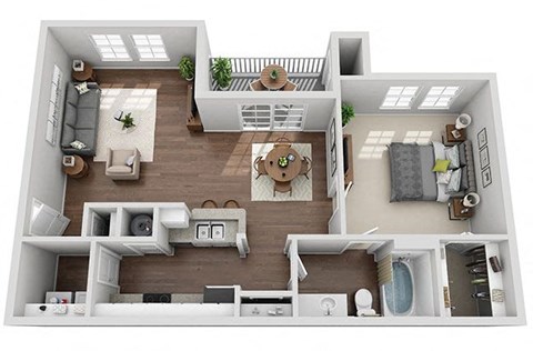 Floor plan for 1 bed, 1 bath, 875 sqft
